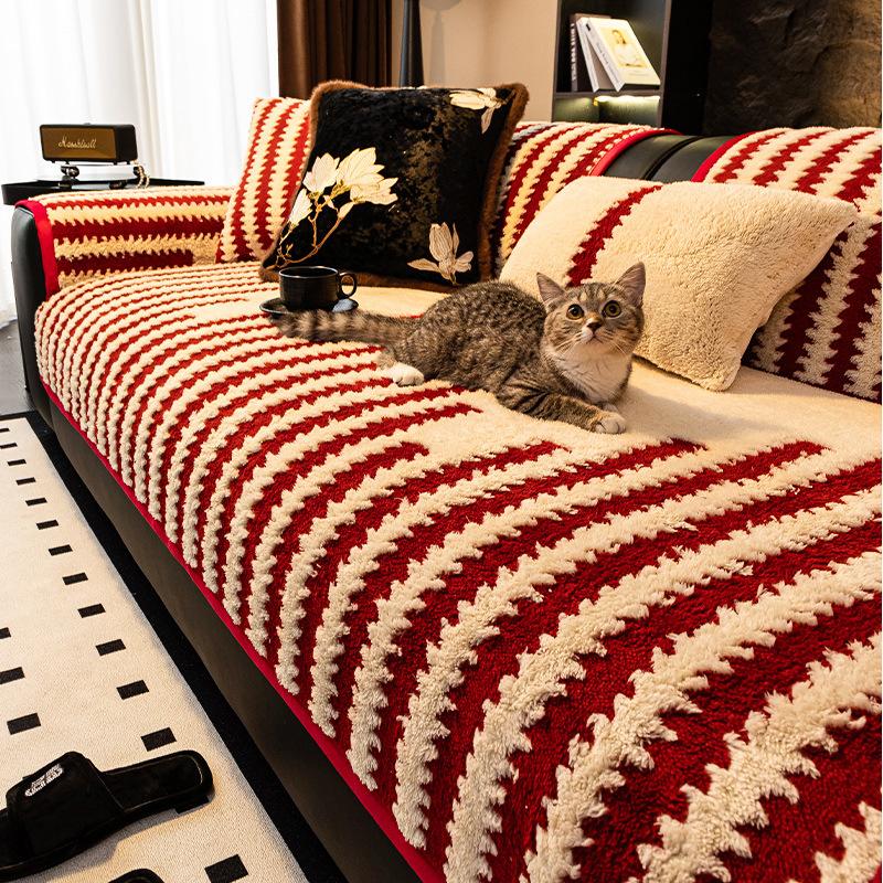 

New Winter Plush Sofa Cushion Autumn And Winter Light Luxury High-End Seat Cushion Fixed Non-Slip Sofa Cover Cover Cloth 70*70cm