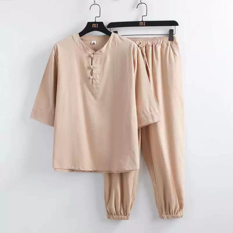 Trendy Brand Hanfanzug Herren Sommer Dünn Sport Lässig Sitzen Zen Meditation Kleidung Baumwolle Leinen Stil Robe