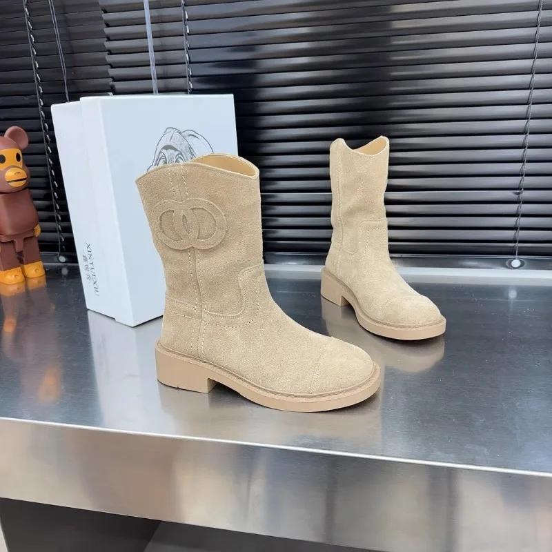 Women Retro Fad Chunky Ankle Boots Cozy Suede Shoes Winter Trend New Casual Walking Chelsea Botas Classic Mujer Zapatos