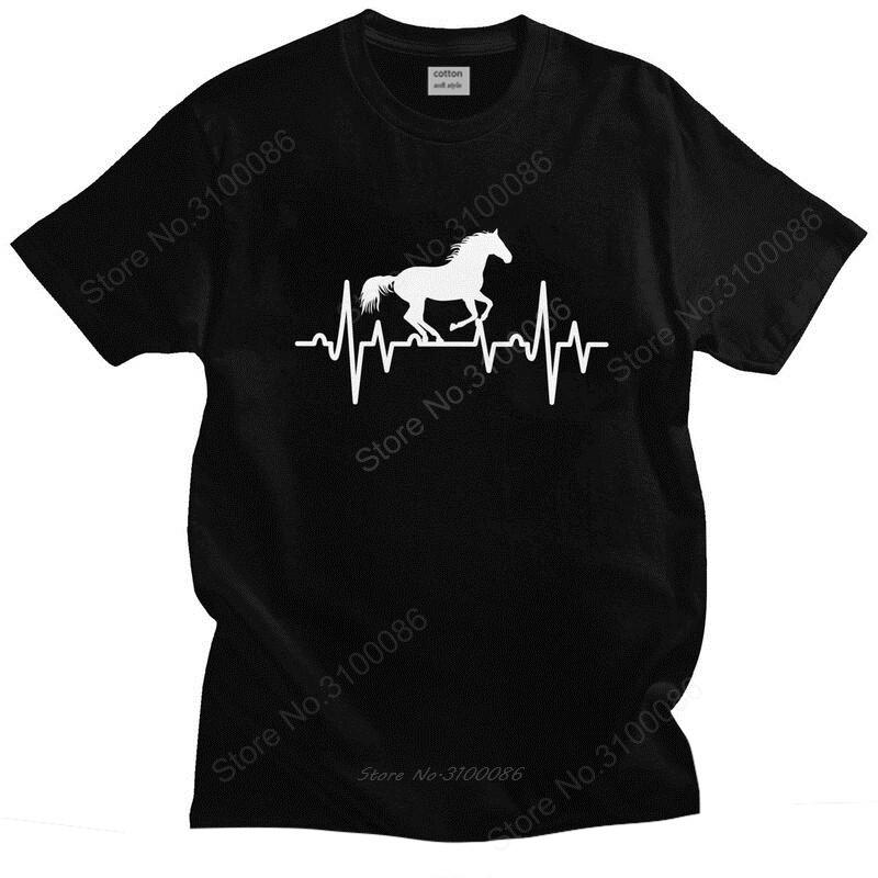 Mens Horse Heartbeat T Shirts Short Sleeve Cotton Tshirts Handsome Tshirt Leisure Riding Tee Slim Fit Apparel