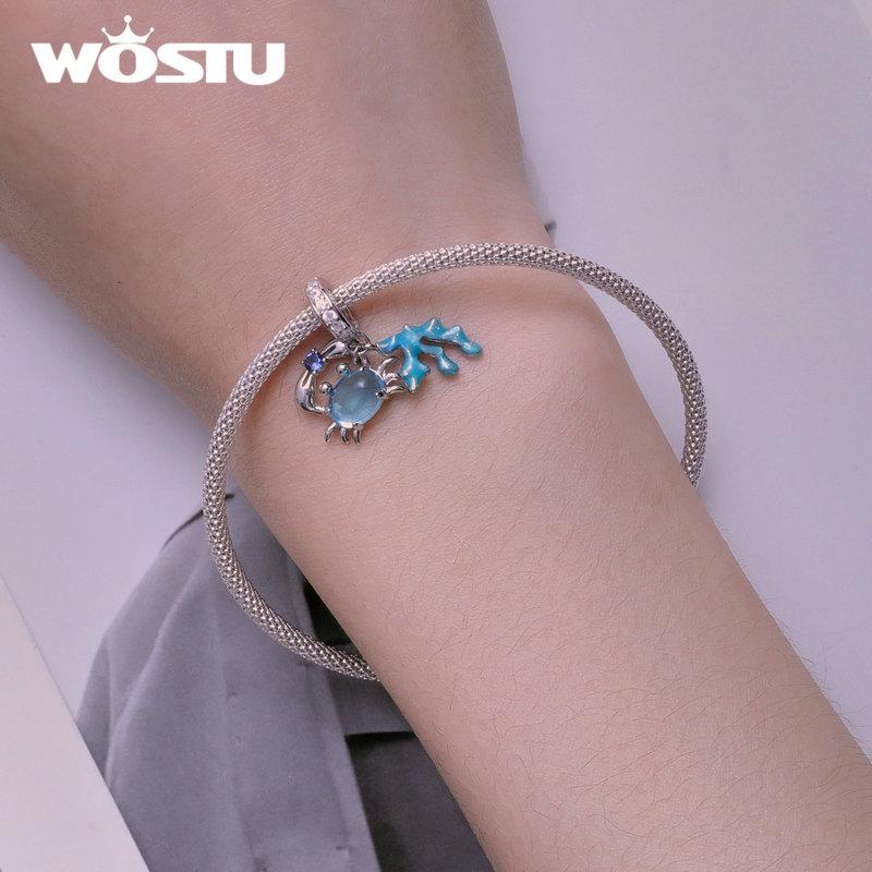 WOSTU Brelocuri din argint 925 scoici de mare margele submarine Pendan crab și alge marine se potrivesc brățară originală bijuterii DIY