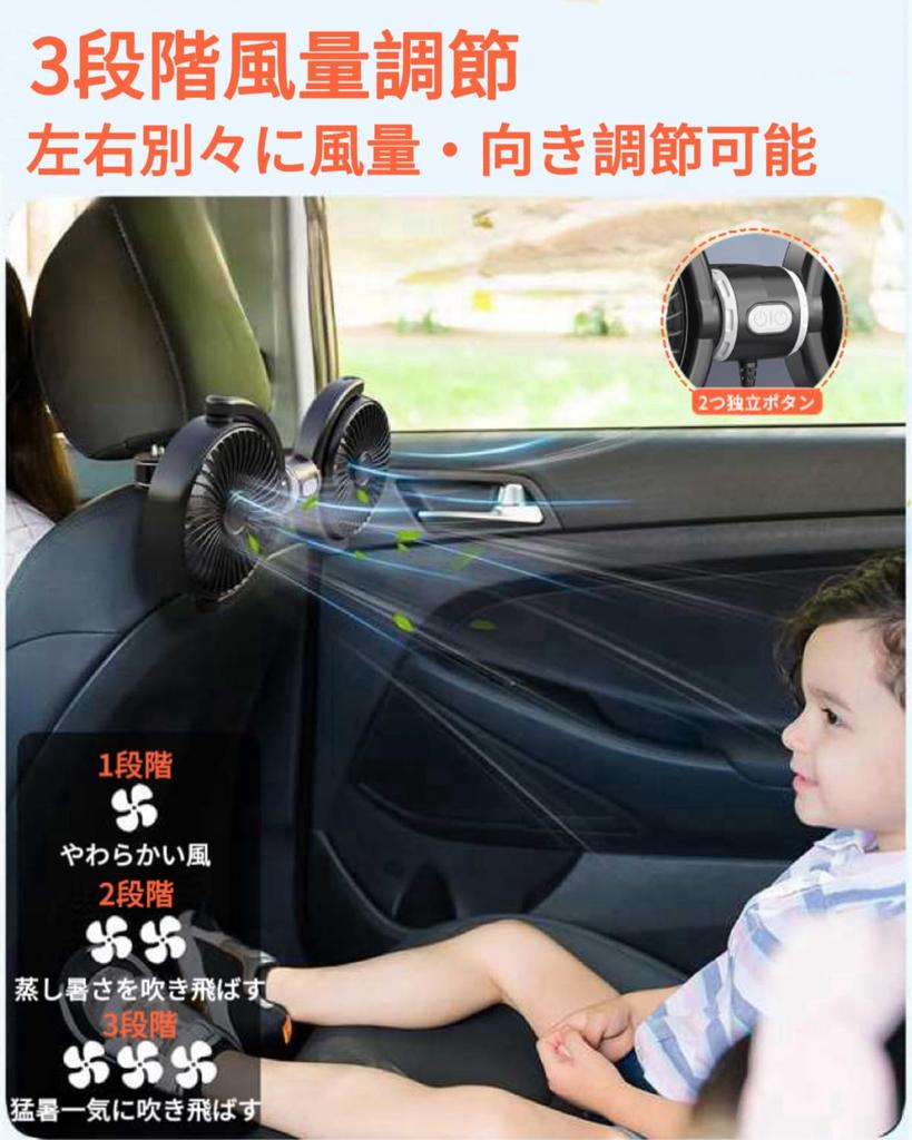 REBEAUQ 2025 Model Car Fan, For Rear Seats, Double-Headed Car Fan, Independent Control, 3