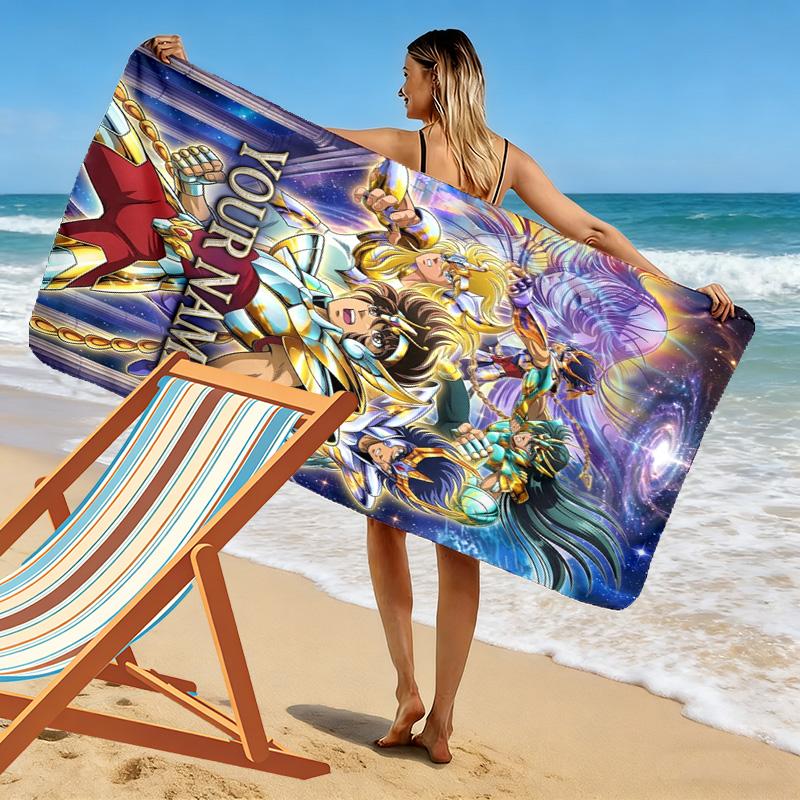 Name Custom Anime Saint seiya Print Beach Towel, Large Soft Quick Dry Towel for Beach Camping Swimming