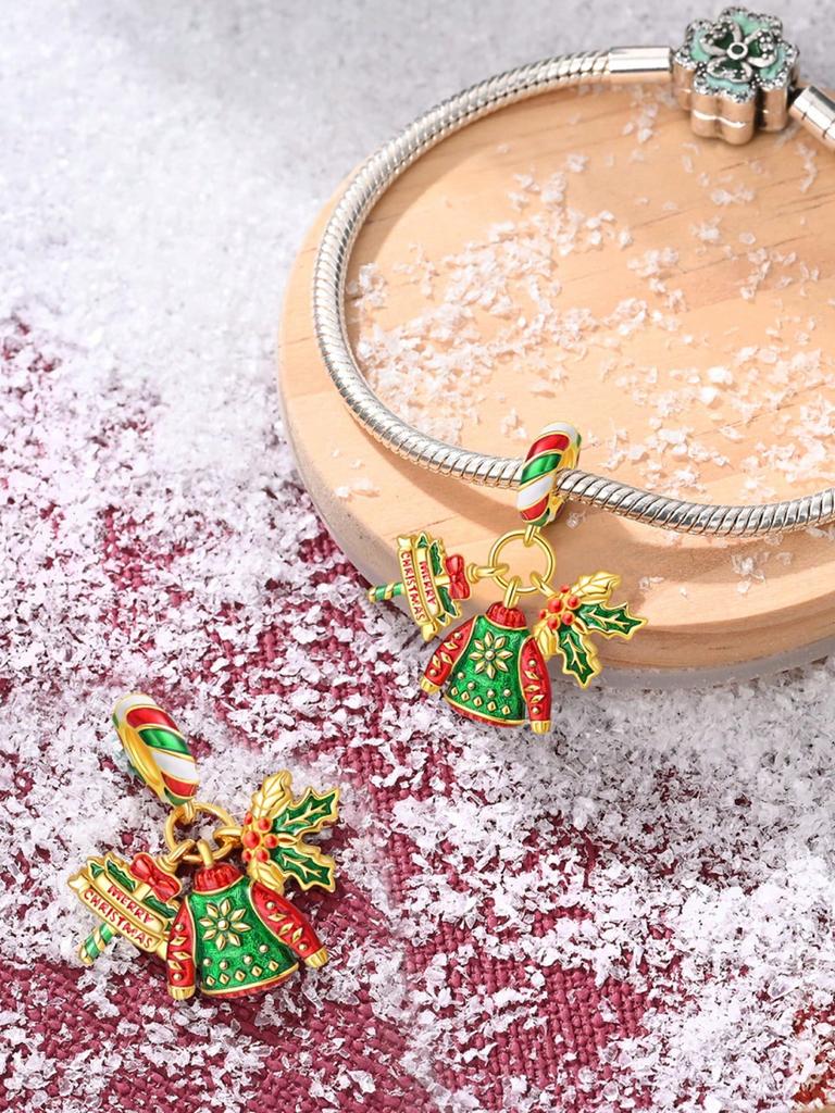 Breloques Originales Plaqué Cuivre Père Noël Flocons de Neige Perles Convient Bracelet Bijoux Femme Cadeau