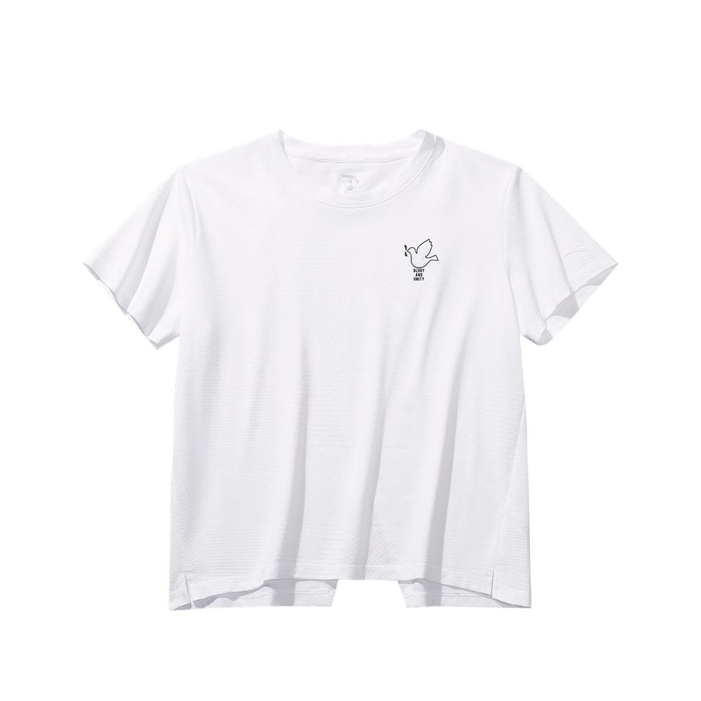 Anta Comfortable Short Sleeve Knitted Sports T-Shirt Women tops Snow-White 162528127-1