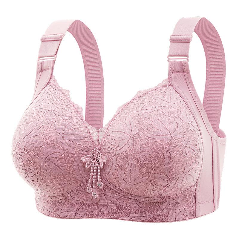 Plus Size Wirefree Lace Trim Bra with Adjustable Straps, Comfortable Side Support, and Sexy Gathering Design