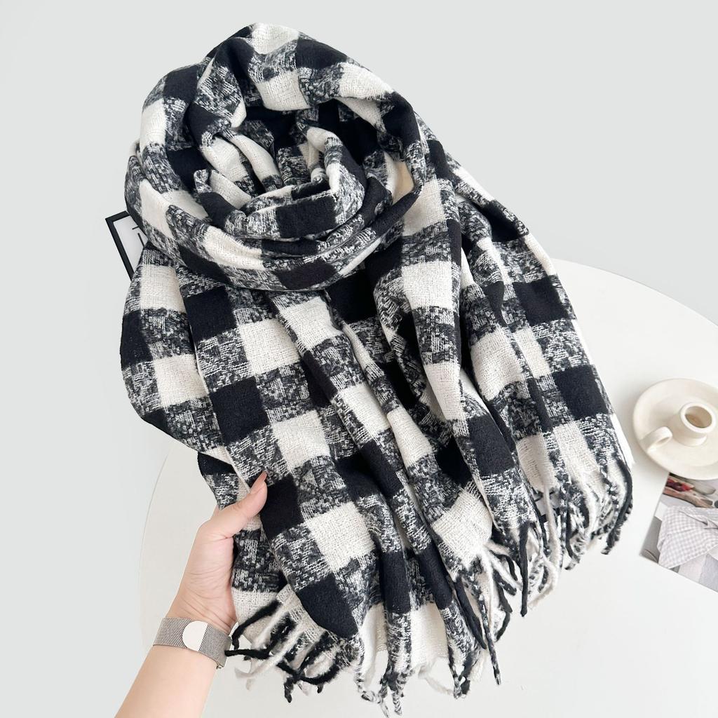 Autumn Winter Women Preppy Knit Scarf Lady Men Sweet Casual Plaid Tassel Scarve Wrap Shawl Femme Male Unisex Fashion Korean New