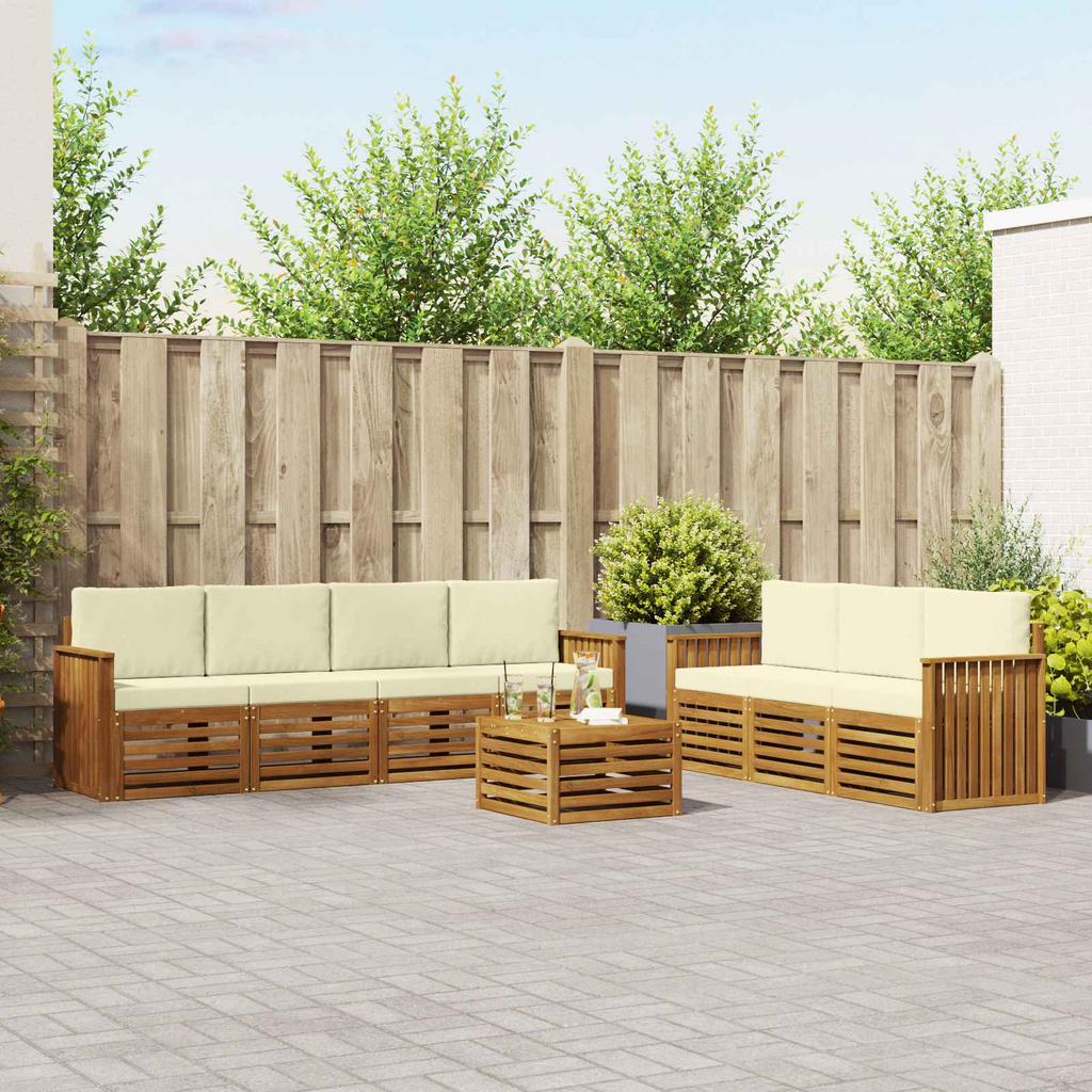 Outdoor Sofa Set 8 pcs Natural and Cream Solid Acacia Wood