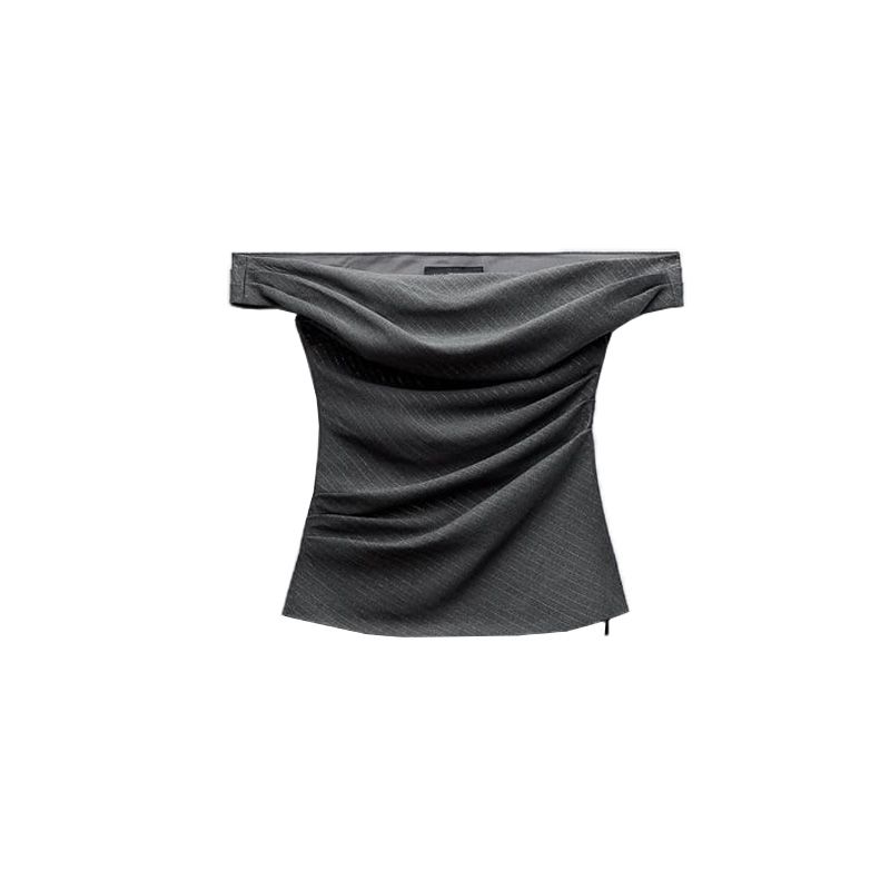 

Весна Новое поступление Женское платье во французском стиле с открытыми плечами и открытой спиной, облегающего кроя с драпировкой, топы 8236565 Striper Gray L