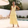 Summer Holiday Style V-neck Solid Color Splicing Long Halter Strap-on Dress 75