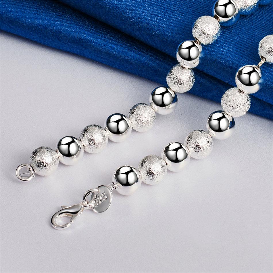 925 Sterling Silver Delicate Frosted Beaded Necklace for Women, Fashionable Party Gift, Wedding Jewelry