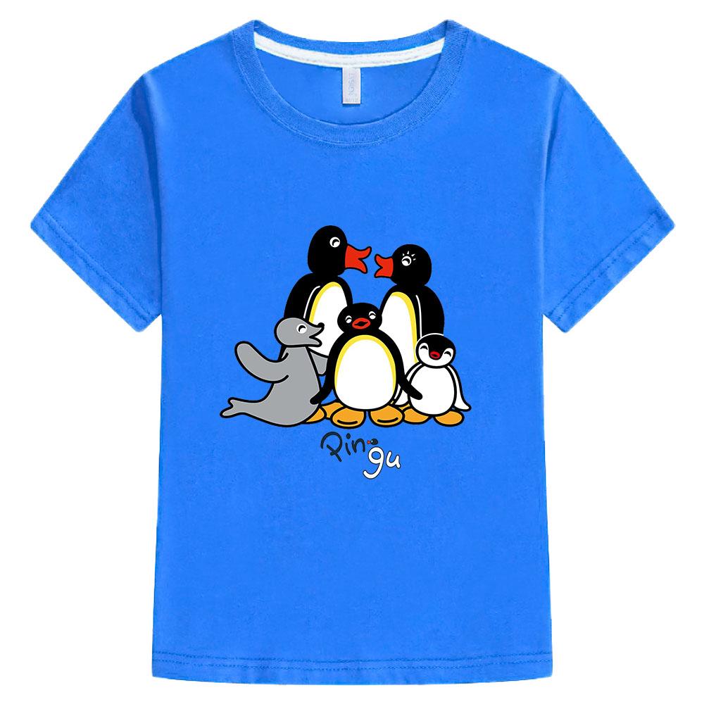 Pingu Summer 100% Cotton T-shirt Kawaii Boys Cartoon Print Girls Kids O-neck Clothing Sports Fashion Tops Manga Short Sleeves