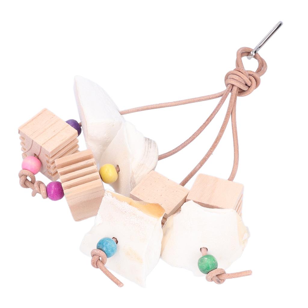 Parrot Chewing Toy Natural Wood Cuttlefish Bone Hanging Bird Teeth Grinding String for Parakeets