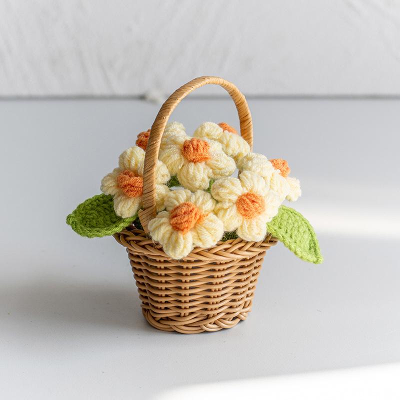 Creative Knitted Sunflowers Pot Artificial Flowers Finished Hand Woven Plant For Office Desktop Decoration Mini Wedding Ornament