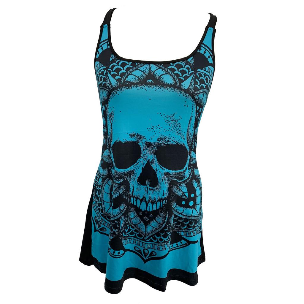 Spaghetti Strap Cami Top Women Skull Print Tank Top Spring Summer Sleeveless Backless Long T-shirt Black Halloween Camis