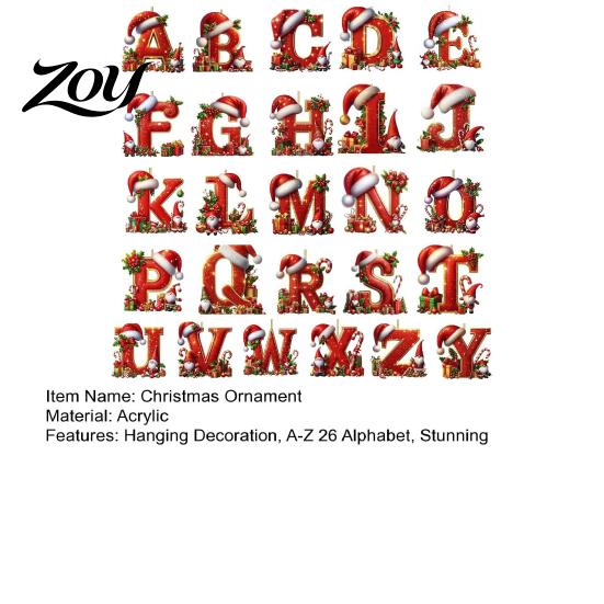 Festive Home Decor 26 Pcs Letters Christmas Ornaments, A-Z Alphabet Acrylic Tree Hanging Holiday Decorations Decoration, Personalized Initial Pendant