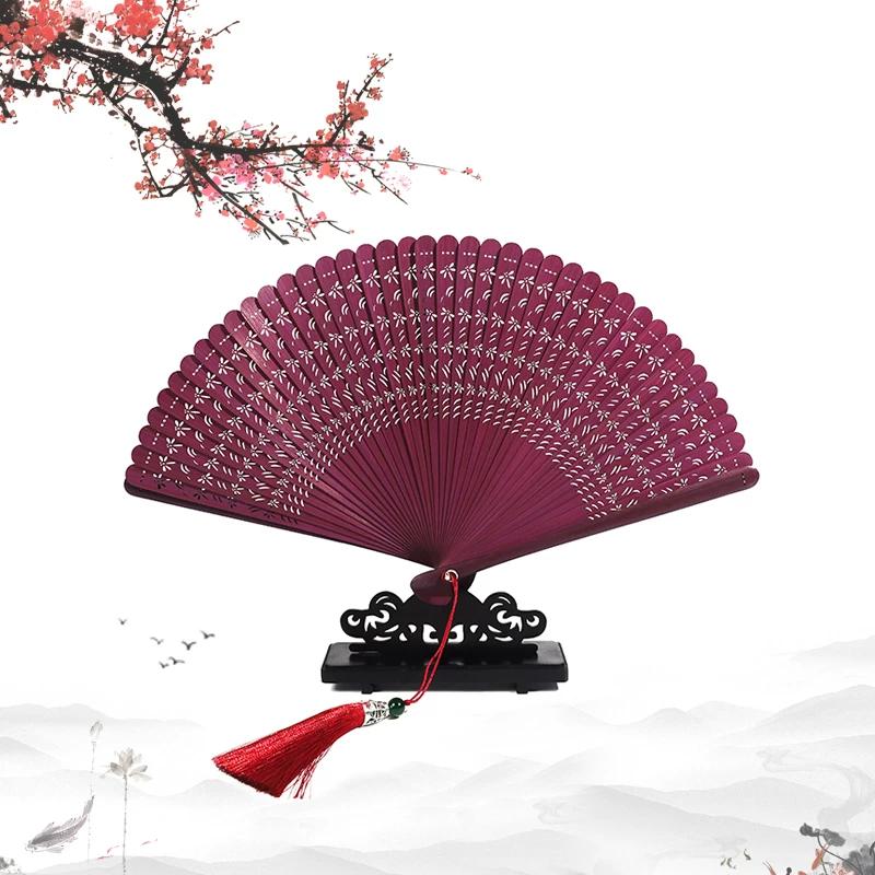 All Bamboo Cut Out Painted Gift Fan Chinese Style Handmade Female Folding Fan Daily Retro Fan Chinese Ancient Style Craft All Bamboo Fan