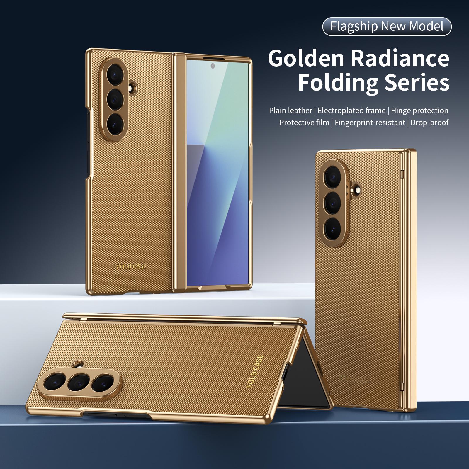 Samsung Z Fold7 Case: Foldable Electroplated Diamond Pattern, Plain Leather, Full Coverage for Fold6/5, Cross-border Compatibility. Z Fold5