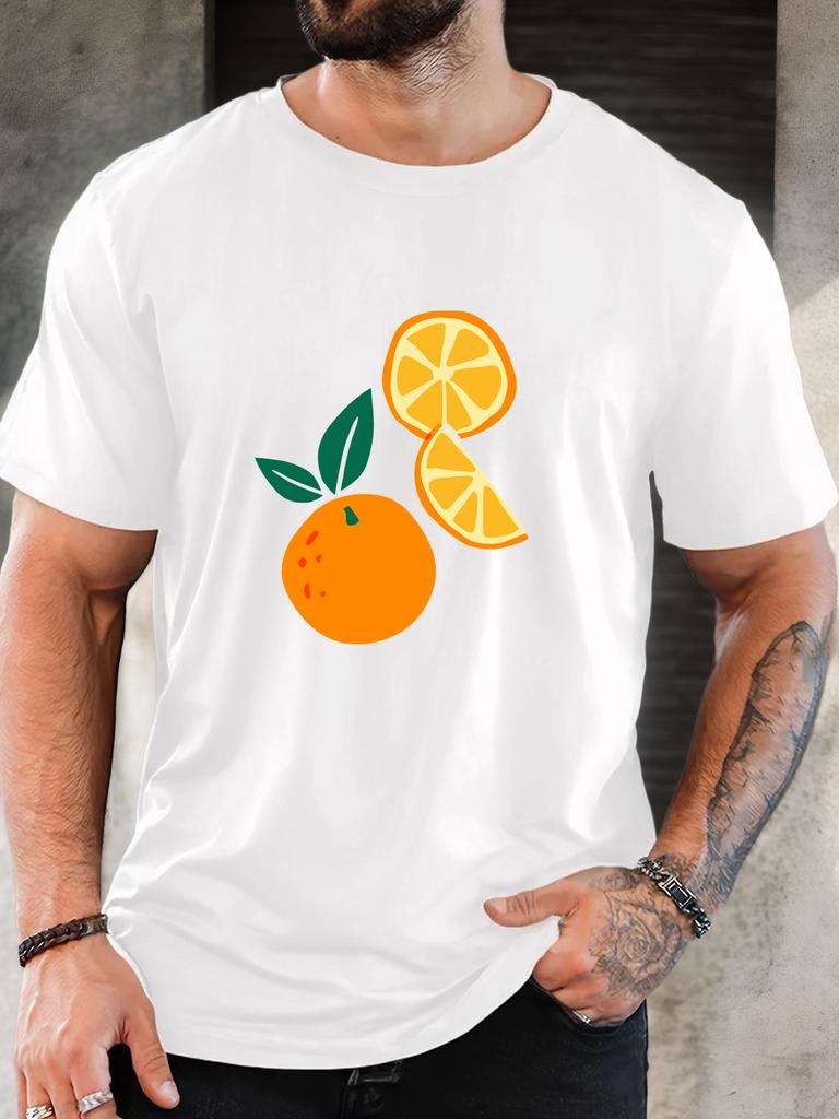 Fresh Orange Fruit Slice Graphic Print Unisexs Crew Neck Short Sleeve Casual Basic Summer Daily Soft Comfort Fit Wear Tee Shirt