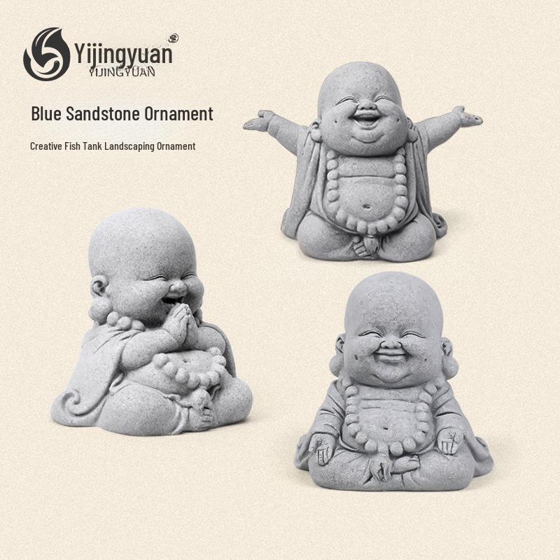 Statue de Bouddha en grès chinois - Décoration pour jardin intérieur et aquarium