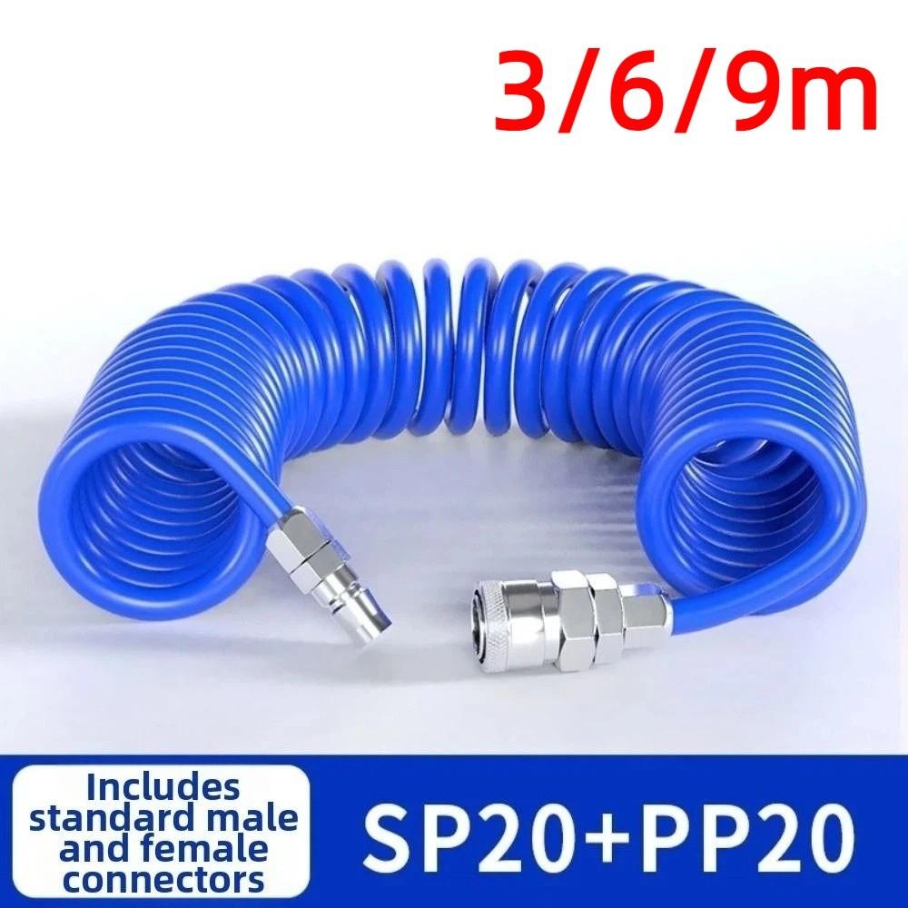 3/6/9m PU Recoil Air Hose SP20-PP20 Quick Connect Fittings Pneumatic Spiral Hose Air Compressor