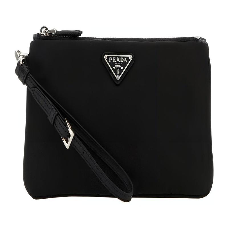 Prada Re-Nylon Metall Dreieck Logo Reißverschluss Nylon Clutch Damen Schwarz