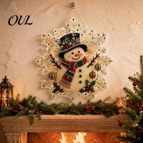 Festive Wall Hanging Ornament Christmas Faux Pearl Painting Suncatcher Kit, Acrylic Snowflake Shaped Board with Lace Adult Crafting Hobby Supplies