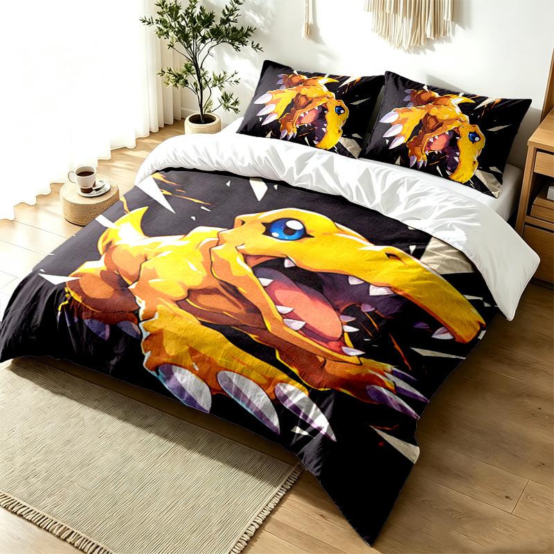 Digimon 3pc Duvet Cover Set Simple Modern Bedding Set Wrinkle Resistant Soft Fabric All Season Use a perfect gift