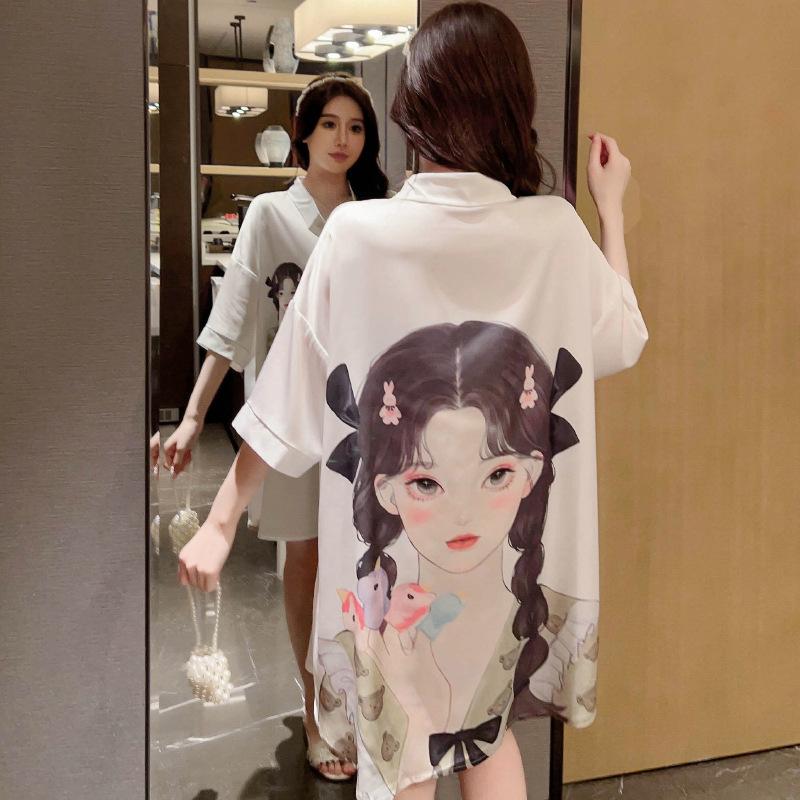 National Style Girl Nightgown Women'S Summer Pure Desire Boyfriend Style Advanced Sense Large Size Pajamas Short Sleeves Loungewear
