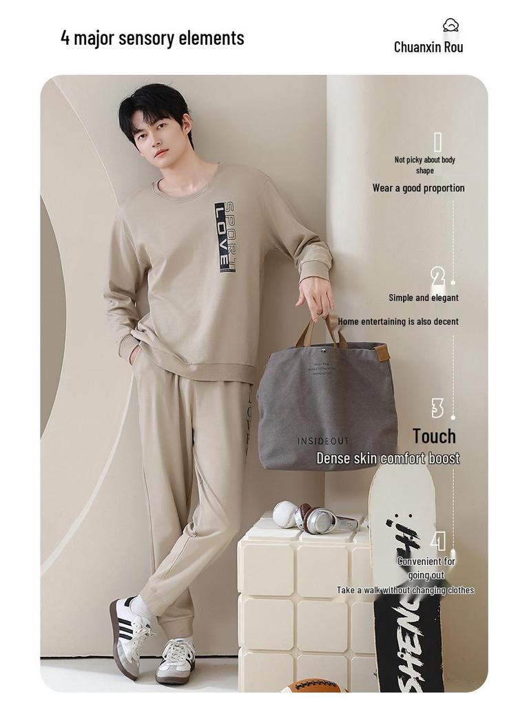 Męski bawełniany komplet casualowy na wiosnę/jesień z długim rękawem do domu