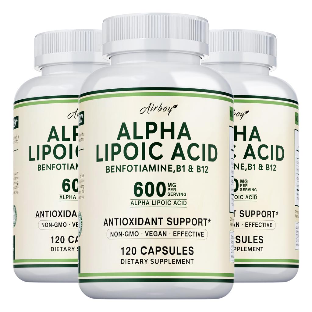 Airboy Alpha Lipoic Acid 600mg Capsules 120 Count — Antioxidant Support, Daily Wellness, Nutritional Support