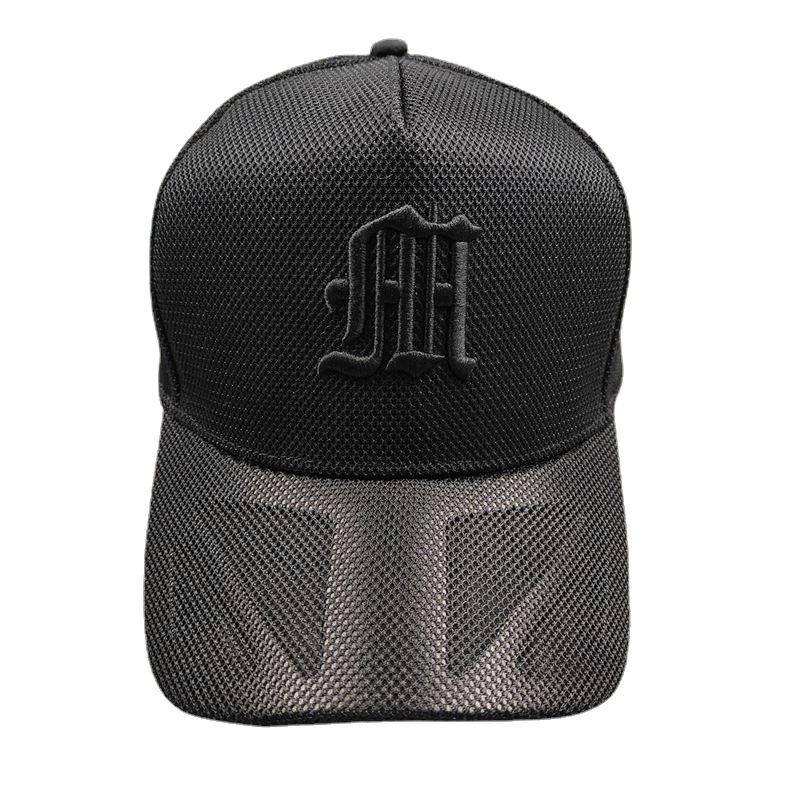 Embroidered mesh hat high top five-piece peaked cap large head circumference hard top men's hat couple style women's hat batch