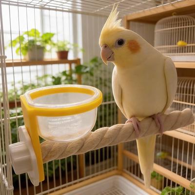 Wear-resistant Bird Cage Feeder Interactive Non-slip Parrot Wood Perch Paw Grinding Bird Feeding Cup For Cage