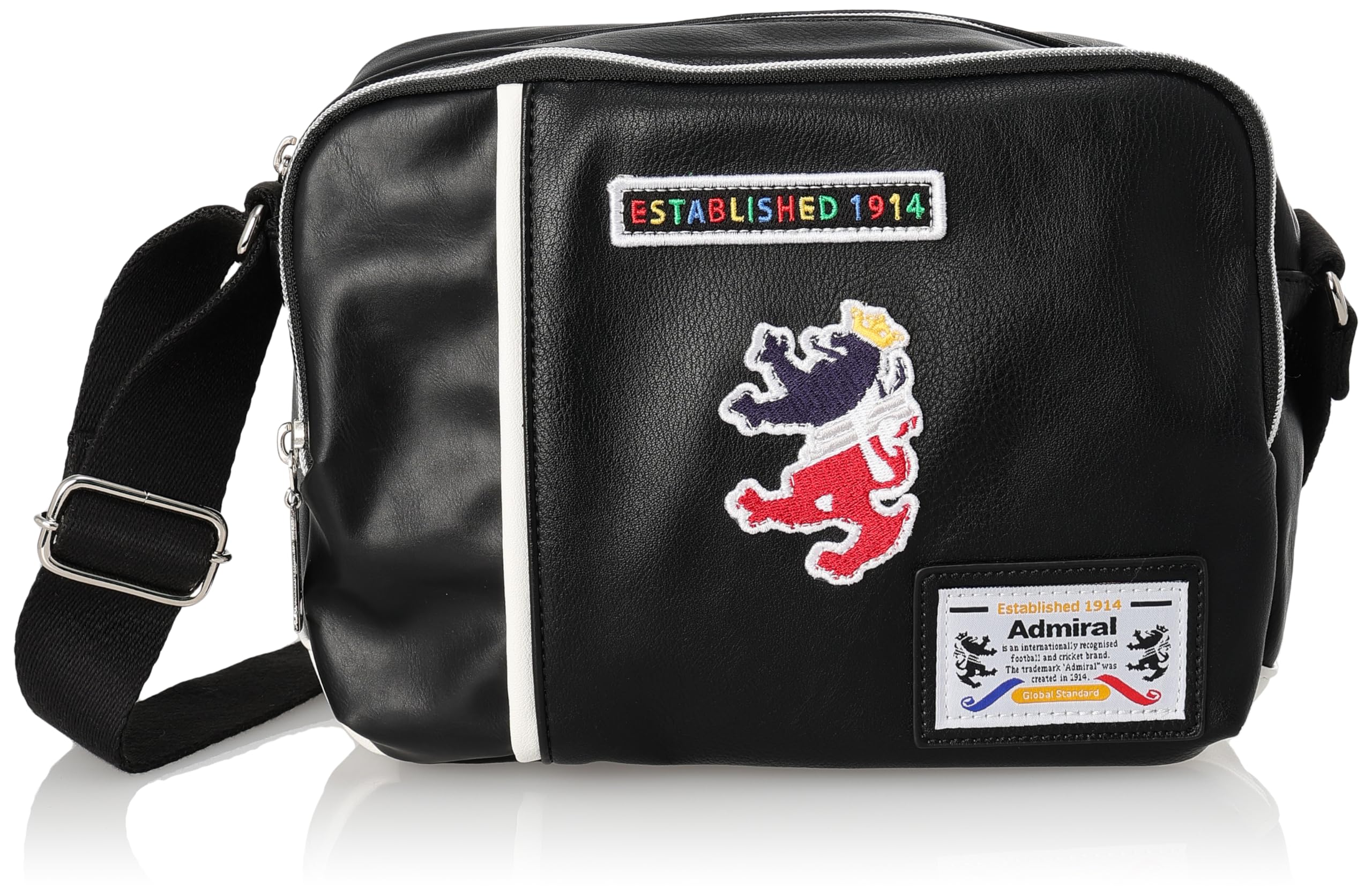 

Admiral Men s Mini Shoulder Bag, Faux Leather, Small, Compact, Lightweight, Crossbody, Designer Golf Bag, Embroidered Rampant Design, ADBA-02, Black