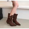 Fashion Street Style Vintage Ankle Boots Women Winter Pointed Toe Thin Low Heel Shoes SHort Botas  De Mujer