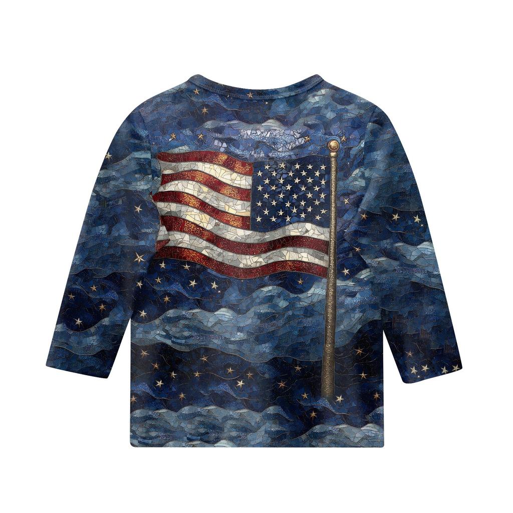 Children's Fashion Printed Round Neck Three-quarter Sleeve Top Casual T-shirt