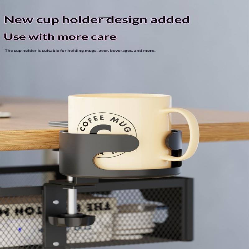 Metal Desk Clamp Organizer with Cup Holder Mesh Drawer Heavy Duty Desktop Storage Rack for Home Office Work Space
