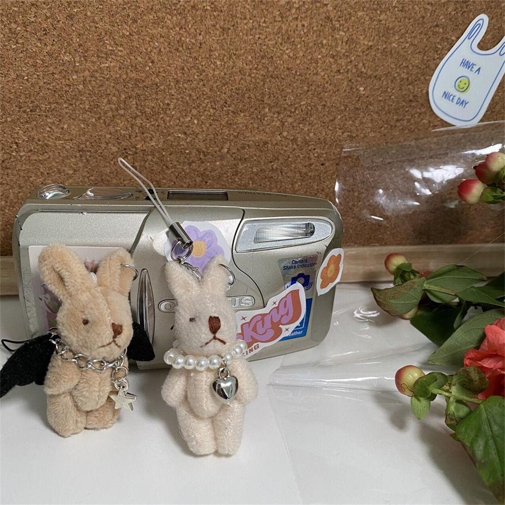 Wings Star Rabbit Phone Charm Gothic Punk Y2k Lanyard Plush Rabbit Keychains Phone Pendant Korea Ins Mobile Phone Chain