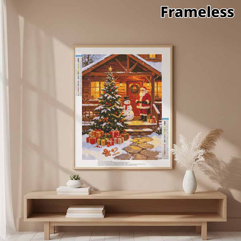 5D Diamond Painting Kit Christmas Cabin Santa Tree Full Drill Canvas Art DIY Rhinestone Craft for Bedroom Living Room Wall Decoration
