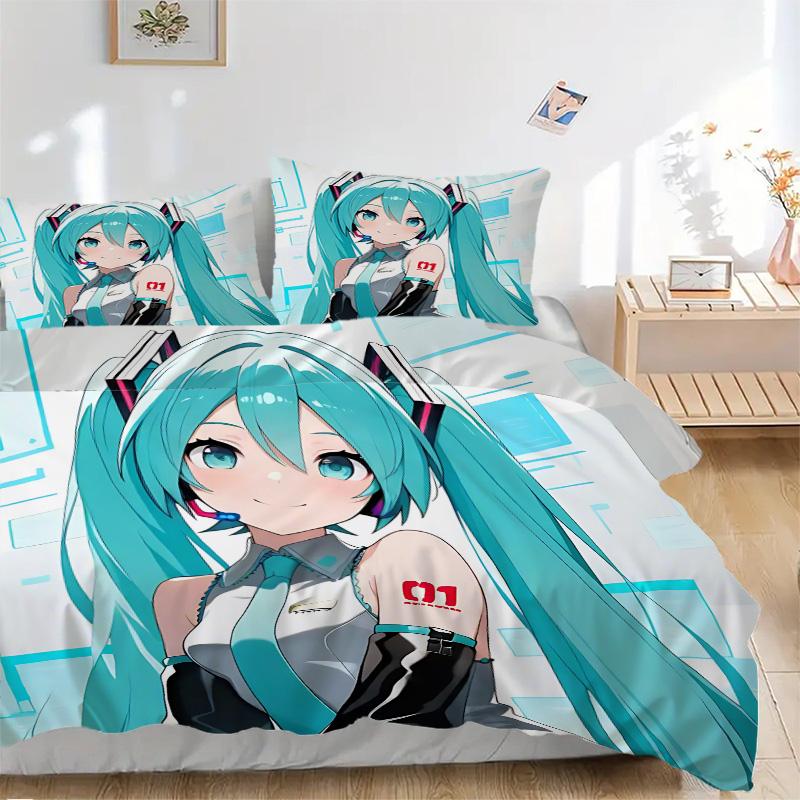 Virtual Vocaloid Character Print 3Pcs Bedding Setduvet Cover With 2 Bedropillowcase Home Birthday Gift