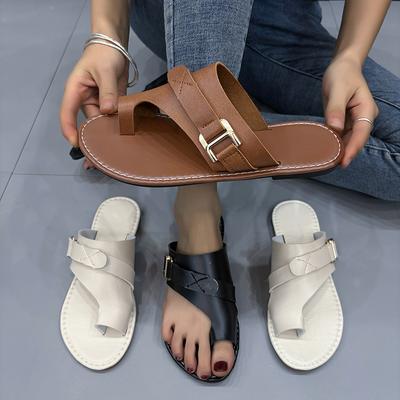 Damen Sandalen Draußen Lässig Strand Damen Schuhe Sommer Neu Flache Flip Flop Sandalen Walking Zehensteg Römische Schnalle Damen Pantoletten