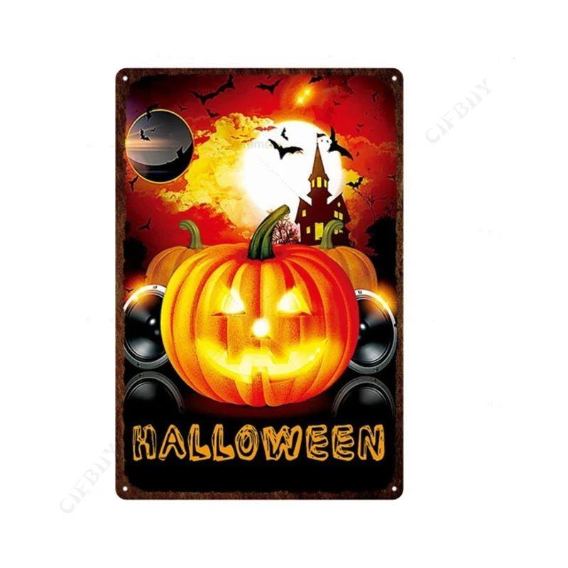 Halloween Metal Sign with Pumpkins, Fall Decor 20x30 Cm