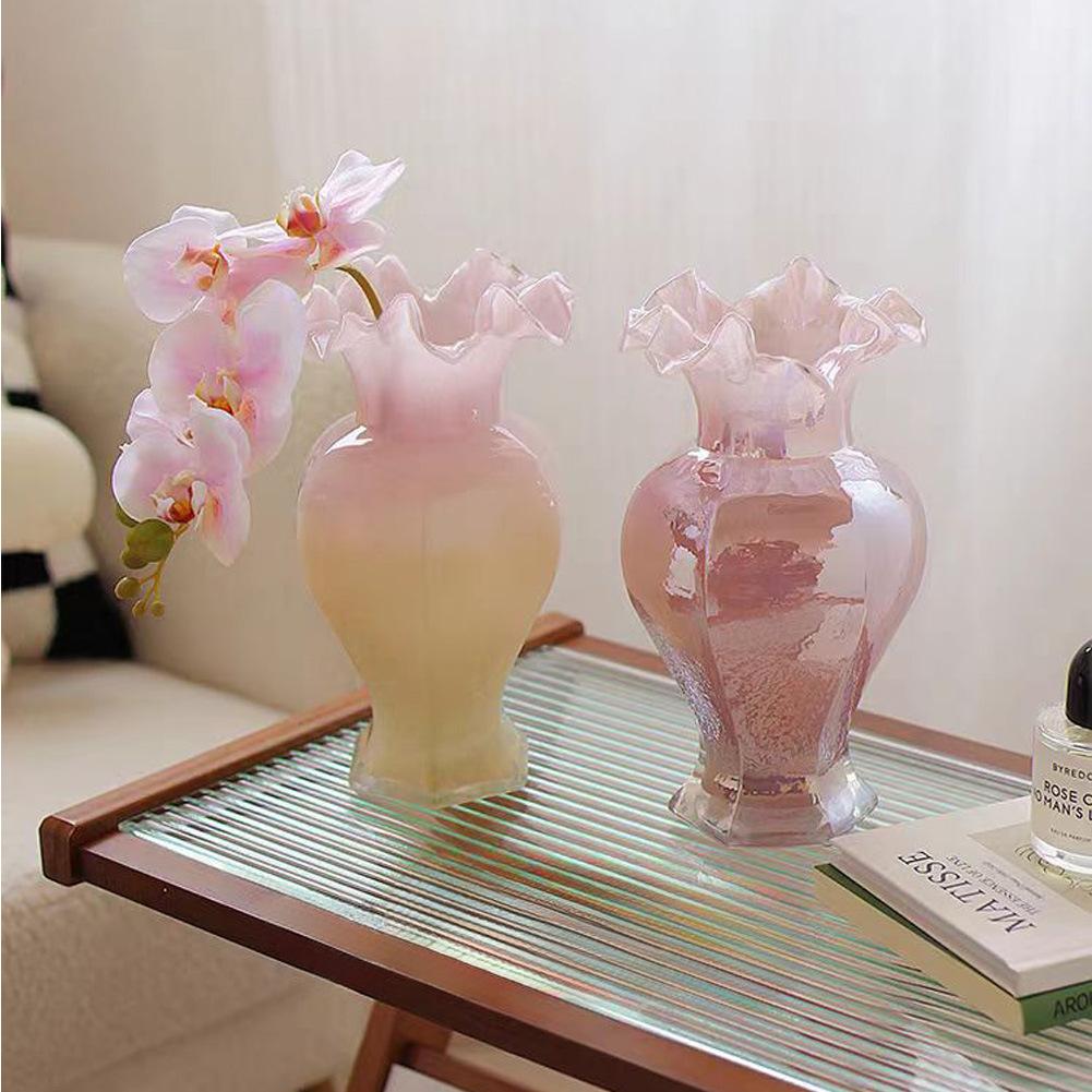 French Medieval Glass Vase High-end Ornament High-value Hydroponic Flower Arrangement Decoration Dining Table Home Simple Flowers