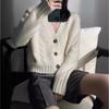 Women's 100% Wool V-Neck Cardigan: Soft, Thick, Loose Cable Knit, Short Length - Perfect for Autumn/Winter.