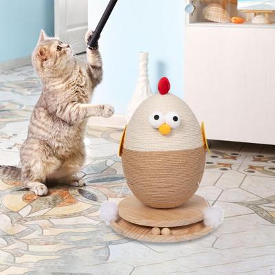 Chick Sisal Scratcher Post Training Funny for Indoor Cats Accessories with Roller Balls Toy Exercise