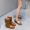 [Removable boot barrel] One shoe, three wear Mary Jane retro brown, black wedge heel bow, and three wear short boots.