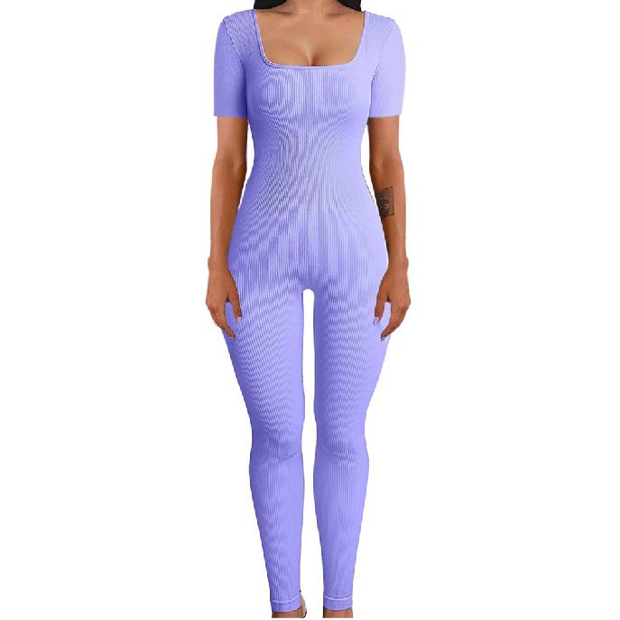 New Women'S Jumpsuit For Autumn And Winter, Threaded Square Collar, Hip Lifting, Slim Fit And Sexy Jumpsuit
