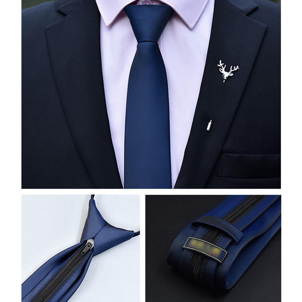 Solid Color Black Zipper Neck Tie Pre-Tied Classic Design Lightweight Comfortable Formal Party Business Men Neck Tie