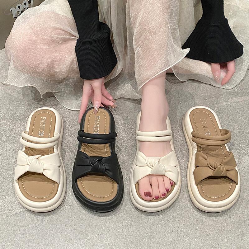 Two Wearing Cool Slippers, Female Outer Wear 2025 New Fairy Style Niche with Skirt One-word Drag Beach Thick Bottom Sandals