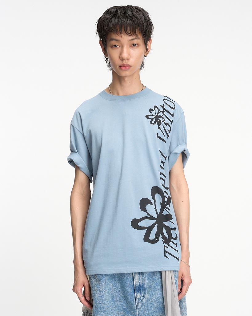 THEMUSEUMVISITOR Flower Overfit T-Shirt (Dead Blue)